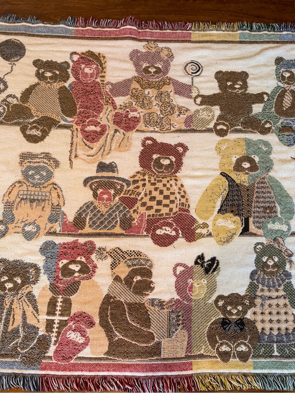 Teddy Bear Tapestry Throw Blanket Woven Cozy Decor 63”x 42” Cottagecore Fringe - Picture 9 of 10
